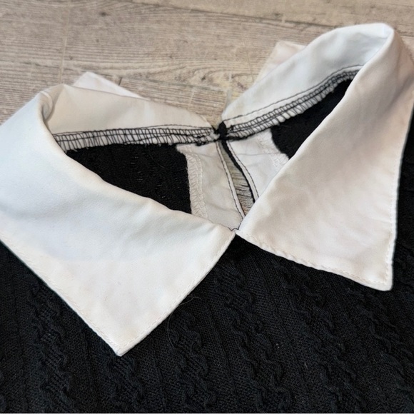 Wednesday Style, Ribbed Black, Long Sleeve Collared Dress - Picture 9 of 16